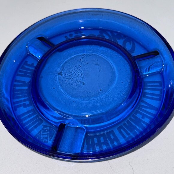 Vintage Ashtray O'Keefe's Beer Canada Cobalt Blue Glass Round Collectible - Picture 6 of 6